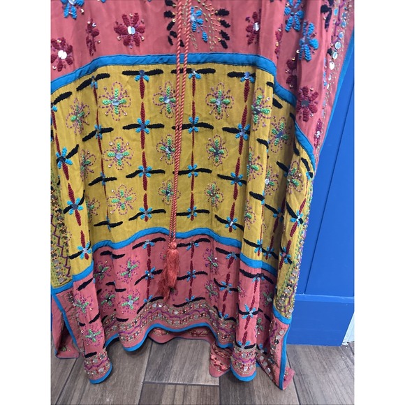 ZARA Woman Handmade Jeweled Embellished Maxi Dress Orange Yellow Size USA medium - Picture 8 of 16